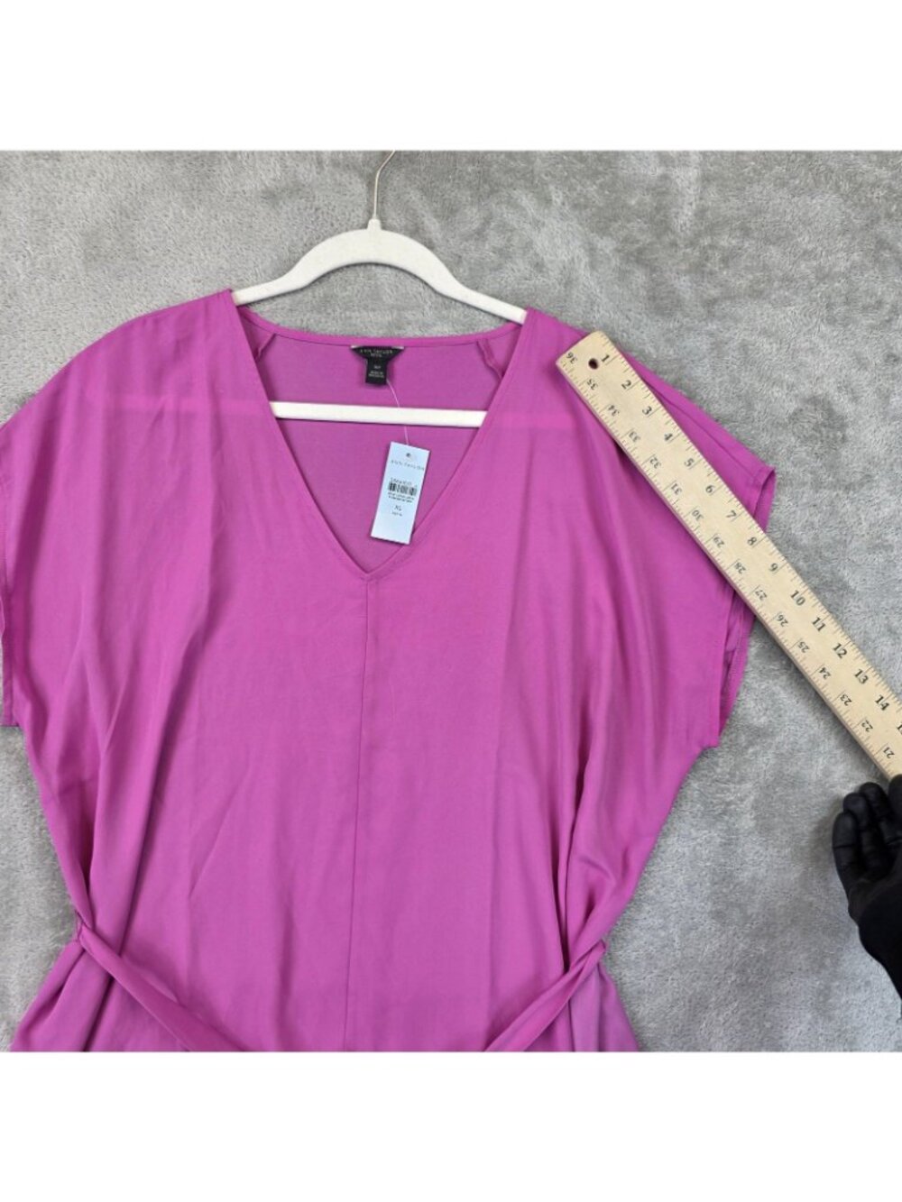 Ann Taylor Blouse Womens XL Petite Pink V Neck Short Dolman Sleeve Tie Waist - Picture 8 of 11